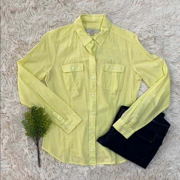 Loft Button Down Mini Check Shirt ๐ Yellow & White - Picture 3 of 8